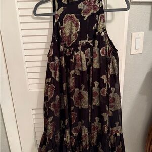Anthropologie Black and Gold Floral Mini Dress